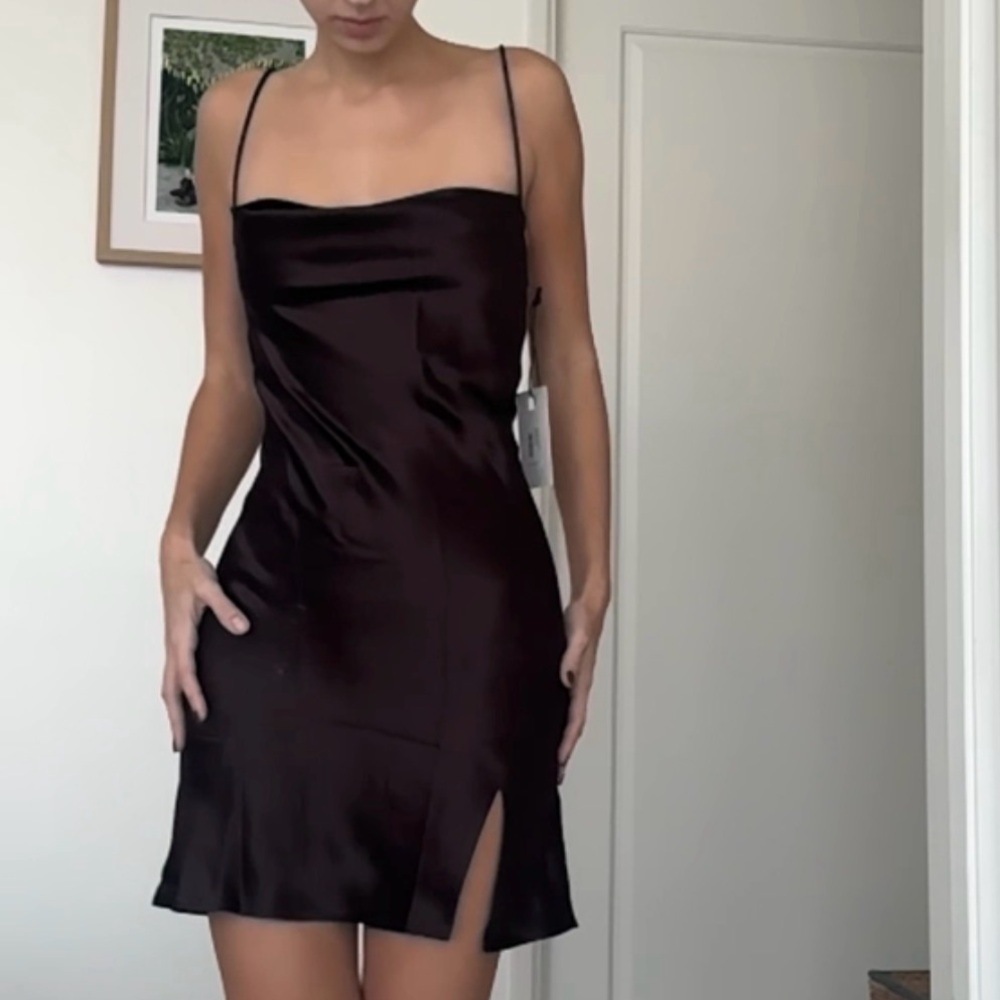 NWT STAUD Mini Bellamy Silk Dress - size M - chocolate brown